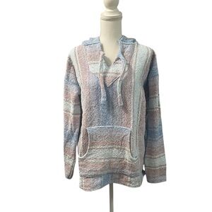 Paulex Mexico Pullover Hoodie Blue Peach Striped Beachwear Surfer Unisex Large